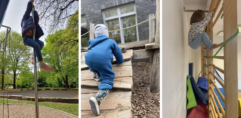 Kinder klettern verschiedene Dinge empor